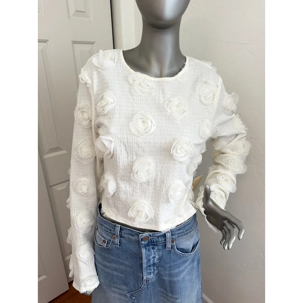 Balletcore 3D Floral Rosette Appliqué Blouse – Size L – NWT‎ - Fairy - Coquette